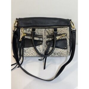 Aimee Kestenberg Soho Satchel Shoulder Bag Black Snake Mob Wife Leather Gold NEW